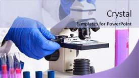  Presentation with lab test - Cool new PPT theme with genetic manpulition - lab technician working with equipment backdrop and a light blue colored foreground