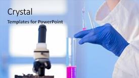  Presentation with lab test - Cool new slides with genetic manpulition - lab technician working with equipment backdrop and a light blue colored foreground
