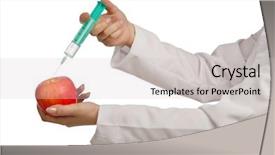  Presentation with vials science syringe vaccination - Beautiful theme featuring genetic modification - experiment with apple and syringe backdrop and a light gray colored foreground