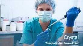  Presentation with animal testing scientist doing experiment - PPT theme having genetic testing - scientist doing dna test background and a teal colored foreground