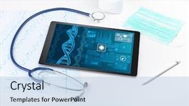  Presentation with medical devices - Colorful slide set enhanced with genetic test and biotechnology concept backdrop and a light blue colored foreground