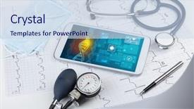  Presentation with medical devices - Slides with genetic test and biotechnology concept background and a  colored foreground