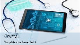  Presentation with medical devices - Cool new PPT theme with genetic test and biotechnology concept backdrop and a light blue colored foreground