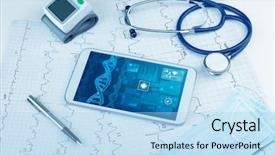  Presentation with medical devices - Amazing presentation theme having genetic test and biotechnology concept backdrop and a light blue colored foreground