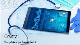  Presentation with medical devices - Beautiful presentation featuring genetic test and biotechnology concept backdrop and a light blue colored foreground