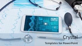  Presentation with medical devices - Theme featuring genetic test and biotechnology concept background and a light blue colored foreground