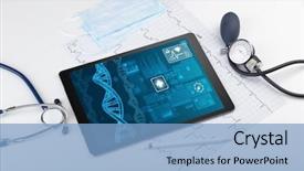  Presentation with medical devices - Beautiful PPT theme featuring genetic test and biotechnology concept backdrop and a light blue colored foreground