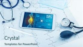  Presentation with medical devices - Beautiful PPT theme featuring genetic test and biotechnology concept backdrop and a sky blue colored foreground