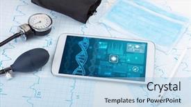  Presentation with medical devices - Beautiful slide deck featuring genetic test and biotechnology concept backdrop and a light blue colored foreground