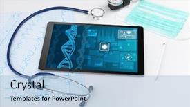  Presentation with medical devices - Presentation theme enhanced with genetic test and biotechnology concept background and a light blue colored foreground