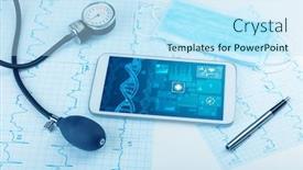  Presentation with medical devices - Audience pleasing slide set consisting of genetic test and biotechnology concept backdrop and a sky blue colored foreground