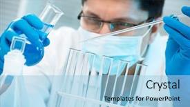  Presentation with laboratory - Presentation theme featuring genetic testing - young medical scientist working background and a light blue colored foreground