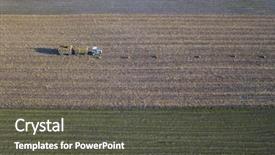  Presentation with crop - Theme enhanced with genetically modified crops - tractor collecting crop from field background and a dark gray colored foreground