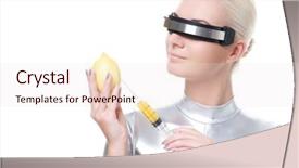  Presentation with cyber - Amazing theme having genetically modified food - cyber woman taking vitamins backdrop and a  colored foreground