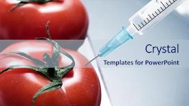  Presentation with food red - Colorful slides enhanced with genetically modified food - injection of some substance backdrop and a lemonade colored foreground