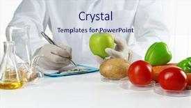  Presentation with food laboratory - Colorful theme enhanced with genetically modified food - scientist examines vegetables in laboratory backdrop and a sky blue colored foreground