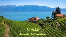  Presentation with mountain lake - PPT theme having geneva-lake-and-alps-mountain background and a tawny brown colored foreground