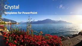  Presentation with switzerland - PPT theme featuring geneva lake in switzerland panorama background and a teal colored foreground
