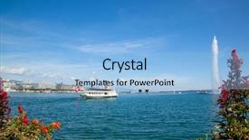  Presentation with ship - Theme with geneva switzerland coast retro ship and big fountain on background background and a light blue colored foreground