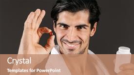  Presentation with elderly holding pills - Presentation featuring genitalia - image of a handsome young background and a  colored foreground