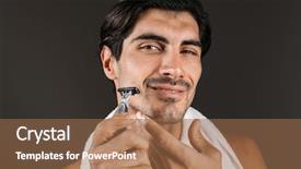  Presentation with gold man smile - Beautiful presentation design featuring genitalia - image of a smiling handsome backdrop and a  colored foreground