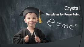  Presentation with child work animation - Beautiful PPT layouts featuring genius - smiling child in graduate suit backdrop and a dark gray colored foreground