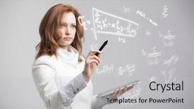  Presentation with maths - Cool new slide deck with genius - woman scientist or student working backdrop and a light gray colored foreground