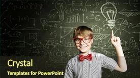  Presentation with glasses - Slide deck enhanced with genius boy in red glasses background and a tawny brown colored foreground