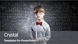  Presentation with red spheres - Slide deck having genius boy in red glasses background and a gray colored foreground