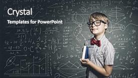  Presentation with thick glasses - PPT theme enhanced with genius boy in red glasses background and a dark gray colored foreground