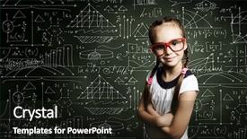  Presentation with girl in red dress - Slide set featuring genius girl in red glasses background and a wine colored foreground