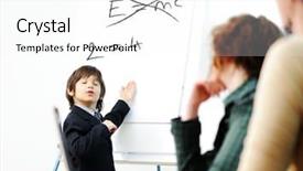  Presentation with speaking - Slides with genius kid on business presentation background and a white colored foreground