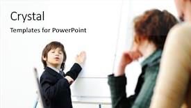  Presentation with speaking - Amazing slides having genius kid on business presentation backdrop and a white colored foreground