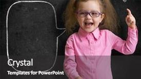  Presentation with classroom - Colorful presentation theme enhanced with genius kids - happy kid girl in glasses backdrop and a dark gray colored foreground