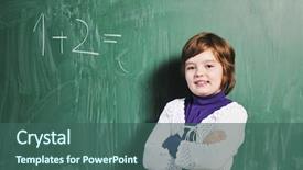  Presentation with school - Slide set consisting of genius kids - happy young school girl portrait background and a  colored foreground