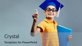  Presentation with happy kids - PPT layouts with genius kids - portrait of happy boy background and a light blue colored foreground