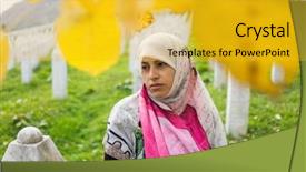  Presentation with genocide history - Colorful PPT layouts enhanced with genocide history - srebrenica memorial center for war backdrop and a gold colored foreground