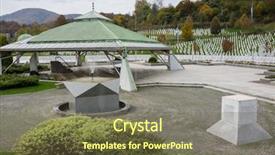  Presentation with genocide history - Slide set with genocide history - srebrenica memorial center for war background and a tawny brown colored foreground