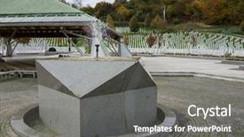  Presentation with genocide history - Slide deck featuring genocide history - srebrenica memorial center for war background and a gray colored foreground