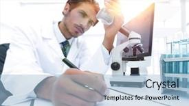  Presentation with laboratory - Colorful slides enhanced with genome - scientist analyzing an experiment backdrop and a light blue colored foreground