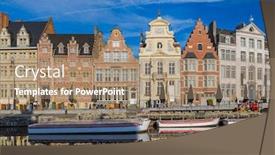  Presentation with belgium - Beautiful presentation design featuring gent-cityscape-belgium-architecture-background backdrop and a coral colored foreground