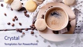  Presentation with gentle - Colorful presentation enhanced with gentle colorful macaroons and coffee backdrop and a sky blue colored foreground