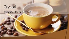  Presentation with gentle - PPT theme enhanced with gentle colorful macaroons and coffee in mug on wooden table background background and a soft green colored foreground