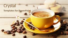  Presentation with gentle - Slide deck having gentle colorful macaroons and coffee in mug on wooden table background background and a lemonade colored foreground