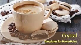  Presentation with gentle - Beautiful PPT theme featuring gentle colorful macaroons and coffee in mug on wooden table background backdrop and a tawny brown colored foreground