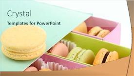  Presentation with gentle - PPT theme enhanced with gentle colorful macaroons in box isolated on white background and a cool aqua colored foreground