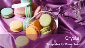  Presentation with colorful fabric - Slides with gentle colorful macaroons in wine glass on color fabric background background and a violet colored foreground