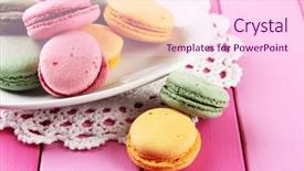  Presentation with gentle - Presentation design consisting of gentle macaroons on plate on table close-up background and a pink colored foreground