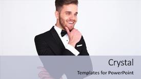  Presentation with thinking - Slide set consisting of gentleman thinking and looking down background and a light blue colored foreground