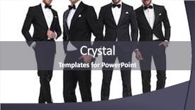 Presentation with lens flare on white - Amazing slide deck having gentlemen - four elegant men in tuxedoes backdrop and a dark gray colored foreground